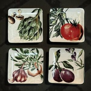 Pier 1 Imports NWT Set of 4 Square Cocktail Vegetable Design Ceramic Plates